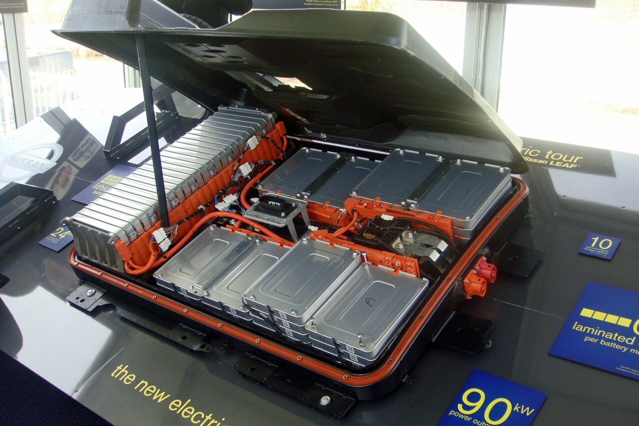 展示された日産リーフの電池パック。2011年に米ワシントンDCで撮影
